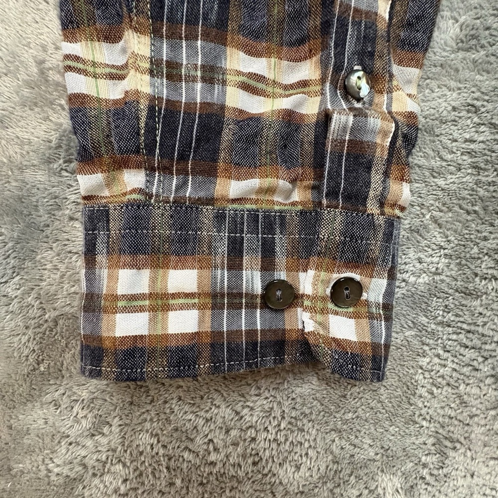 Carbon2Cobalt‎ Men's L Brown & Blue Plaid Linen Blend LS Button Up SEE DESC - Picture 8 of 14